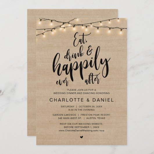 Invitation Mangez, buvez et heureux après, dîner Mariage (Devant / Derrière)