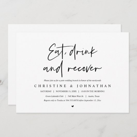 Invitation Mangez, buvez et récupérez, brunch post mariage (Devant / Derrière)
