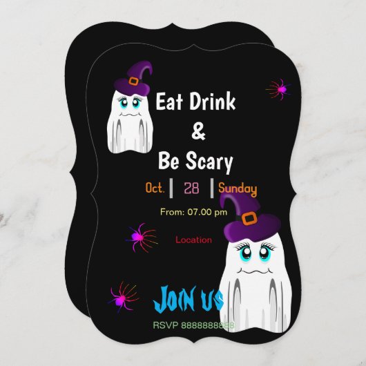 Invitation Mangez, buvez et soyez effrayant (Devant / Derrière)