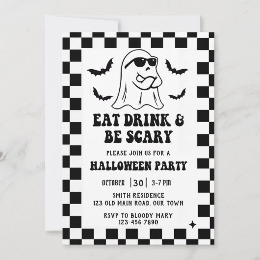 Invitation Mangez, buvez et soyez effrayant Halloween Party (Devant)