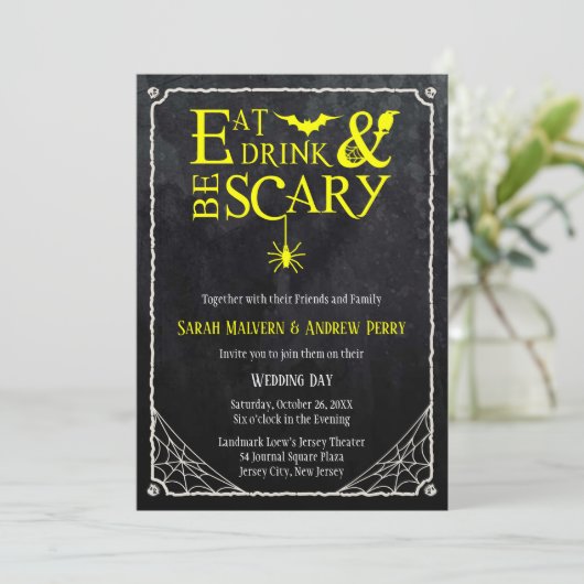 Invitation Mangez, buvez et soyez effrayant Mariage d'Hallowe (Debout devant)