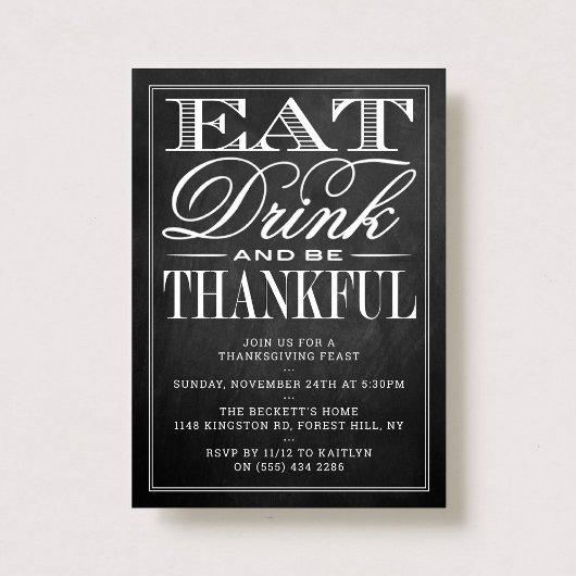 Invitation Mangez, Buvez Et Soyez Gentil Chalkboard Thanksgiv