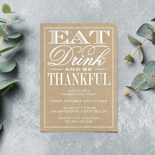 Invitation Mangez, Buvez Et Soyez Heureux Kraft Thanksgiving