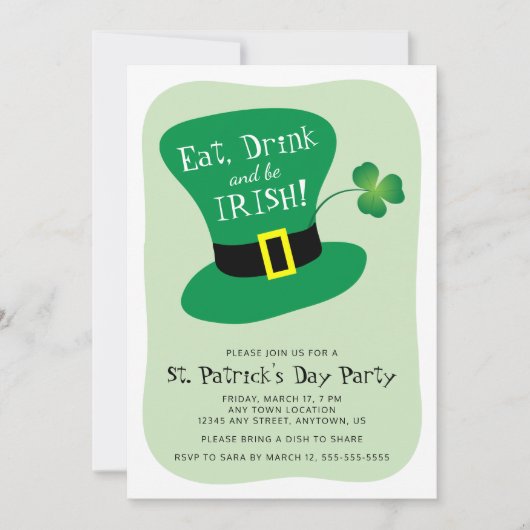 Invitation Mangez, buvez et soyez irlandais St. Patrick's Day (Devant)