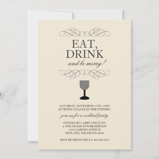 Invitation Mangez, buvez et soyez joyeux Cocktail Party Invit (Devant)