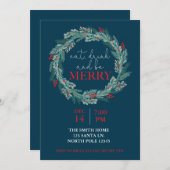 Invitation Mangez, Buvez et Soyez Joyeux Noël Fête Potluck I (Devant / Derrière)