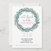 Invitation Mangez, Buvez et Soyez Joyeux Noël Fête Potluck I (Devant)