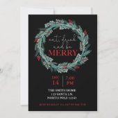 Invitation Mangez, Buvez et Soyez Joyeux Noël Fête Potluck I (Devant)