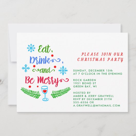 Invitation Mangez, buvez et soyez joyeux, rejoignez notre fêt (Devant)