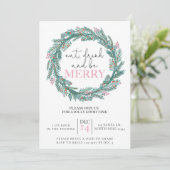 Invitation Mangez, buvez et soyez joyeux, rose fleur de Noël (Debout devant)