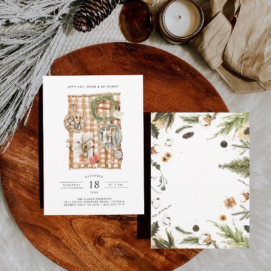 Invitation Mangez, buvez et soyez joyeux | Soirée Noël