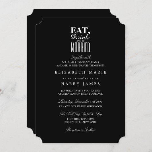 Invitation Mangez, buvez et soyez marié Cérémonie Mariage (Devant / Derrière)