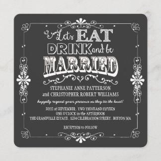Invitation Mangez, buvez et soyez marié Chalboard Style Maria