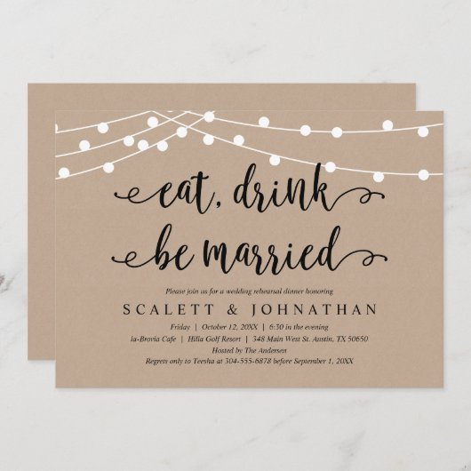 Invitation Mangez, buvez et soyez mariés, Dîner de répétition (Devant / Derrière)