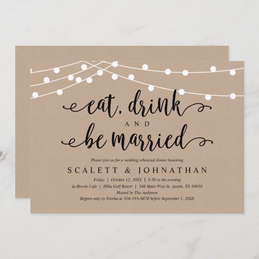 Invitation Mangez, buvez et soyez mariés, Dîner de répétition (Devant / Derrière)
