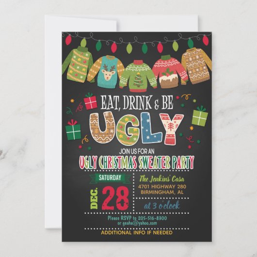 Invitation Mangez, buvez et soyez moche fête de Noël (Devant)