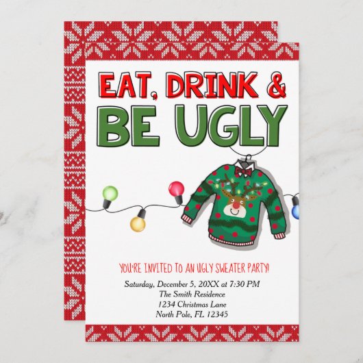 Invitation Mangez, buvez et soyez moche Sweat Noël (Devant / Derrière)