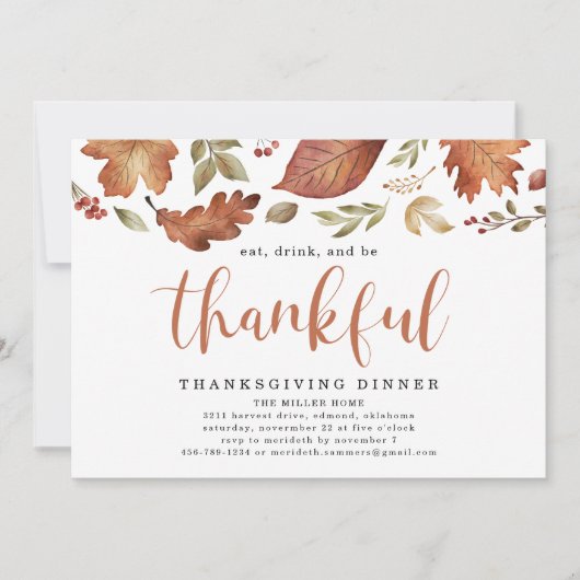 Invitation Mangez, buvez et soyez reconnaissants envers les F (Devant)