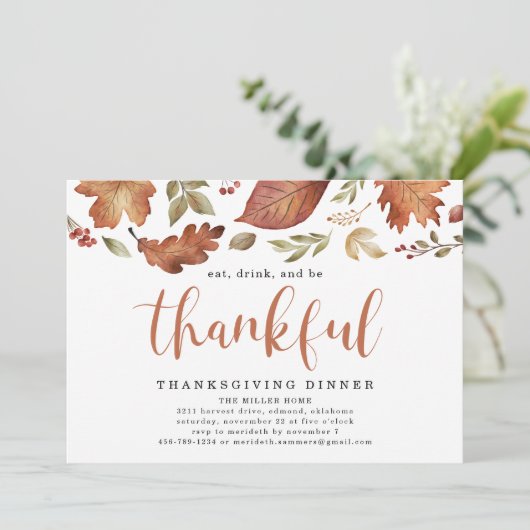 Invitation Mangez, buvez et soyez reconnaissants envers les F (Debout devant)