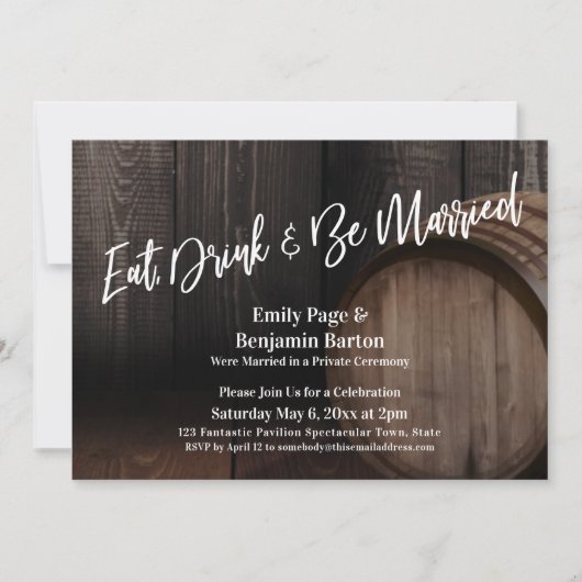 Invitation Mangez, Buvez & Soyez Marié Bois Barrel Réception (Devant)