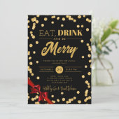 Invitation Mangez, Buvez Soyez Merry Gold Parties scintillant (Debout devant)