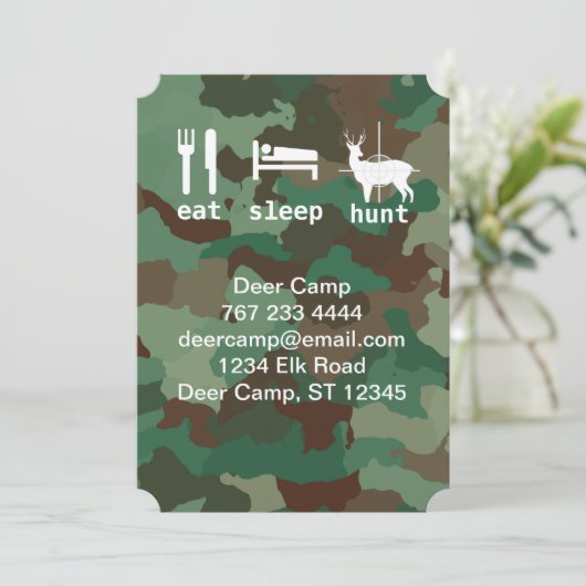 Invitation Mangez Chasse au sommeil Chasse Camouflage Papeter (Debout devant)