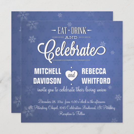 Invitation Mangez et célébrez l'hiver bleu (Devant / Derrière)