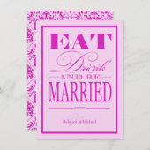 Invitation Mangez et soyez mariés - rose et violet modernes (Devant / Derrière)