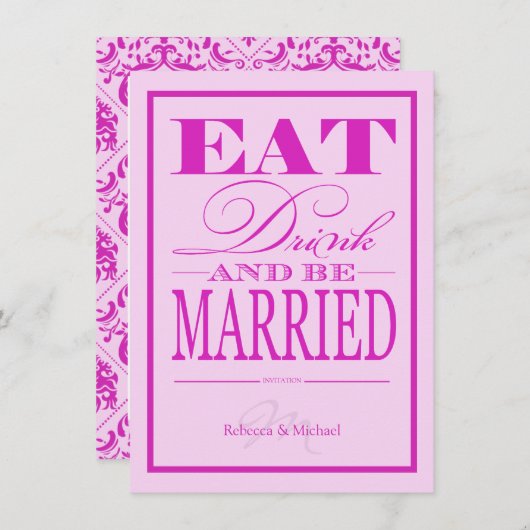 Invitation Mangez et soyez mariés - rose et violet modernes (Devant / Derrière)