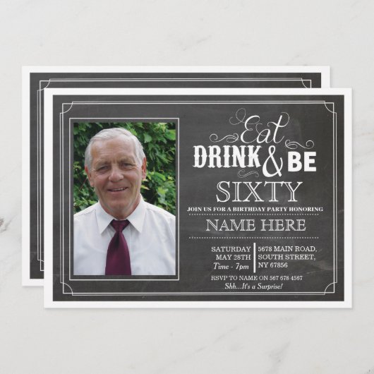 Invitation Mangez la boisson et soyez 60 ou n'importe quels (Devant / Derrière)