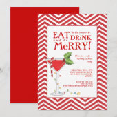 Invitation Mangez la boisson et soyez cocktail de Joyeux Noël (Devant / Derrière)