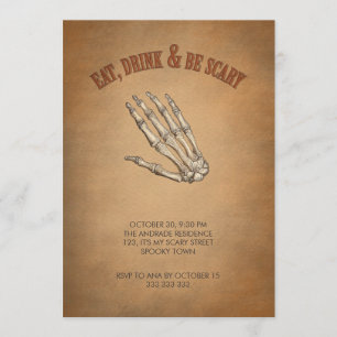 Invitation Mangez la boisson soit main squelettique