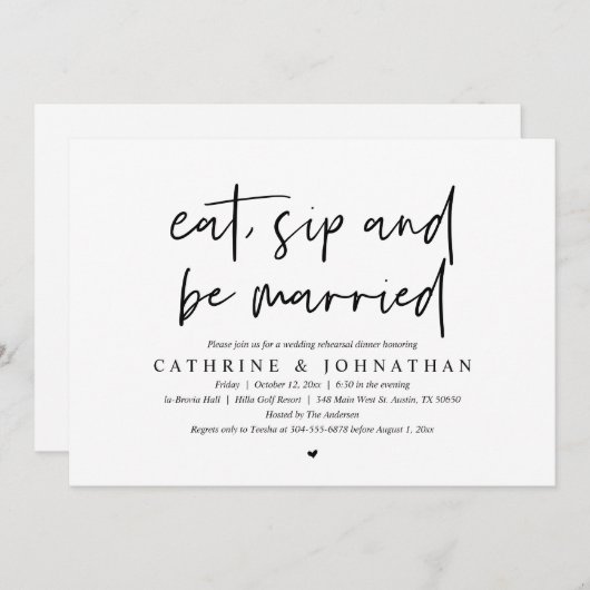 Invitation Mangez, sirotez et soyez marié Dîner de répétition (Devant / Derrière)