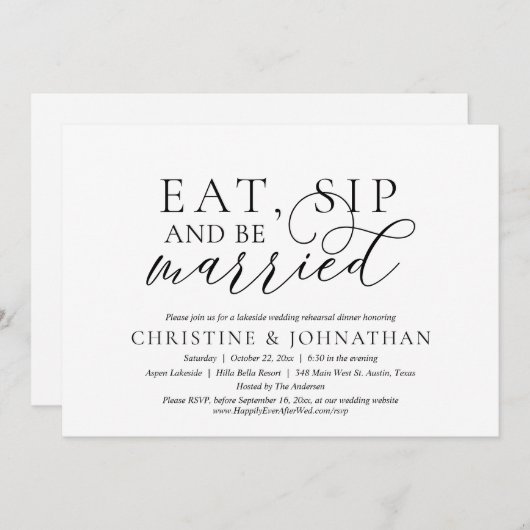 Invitation Mangez, Sirotez Et Soyez Mariés, Mariage Rehearer  (Devant / Derrière)