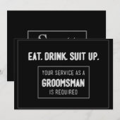 Invitation Mangez un costume de boisson - Soyez mon groomsman (Devant / Derrière)