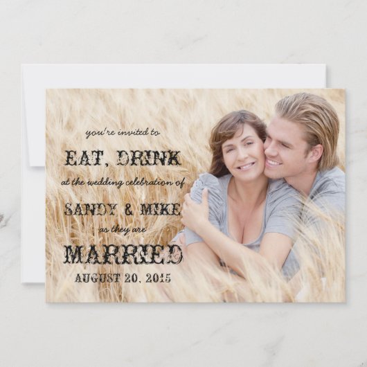 Invitation Mangez un Mariage campagnard rustique marié (Devant)