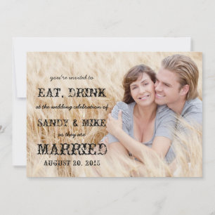 Invitation Mangez un Mariage campagnard rustique marié