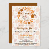 Invitation Mangez un verre et donnez grâce Floral automne Din (Devant / Derrière)