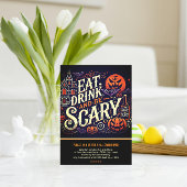 Invitation Mangez un verre et soyez effrayant Black Halloween