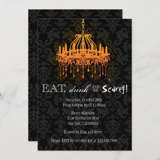 Invitation Mangez un verre et soyez effrayant chandelier élég (Devant / Derrière)