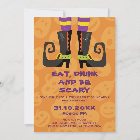 Invitation Mangez un verre et soyez effrayant Halloween Block (Devant)
