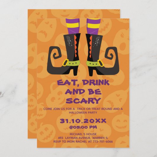 Invitation Mangez un verre et soyez effrayant Halloween Block (Devant / Derrière)