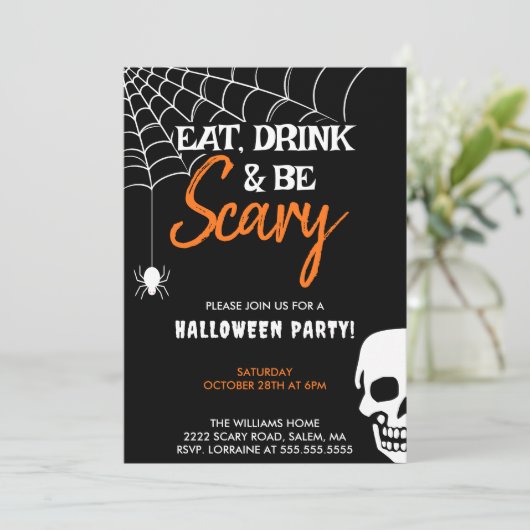 Invitation Mangez un verre et soyez effrayant Halloween Party (Debout devant)
