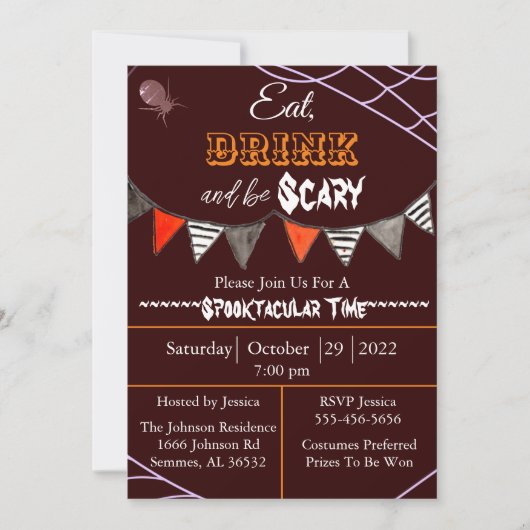 Invitation Mangez un verre et soyez effrayant Halloween Party (Devant)