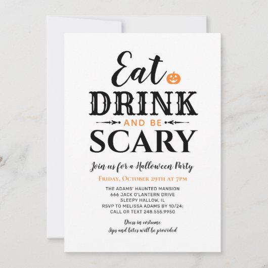 Invitation Mangez un verre et soyez effrayant Halloween Typog (Devant)