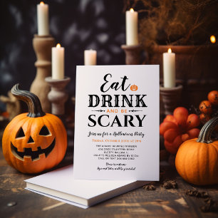 Invitation Mangez un verre et soyez effrayant Halloween Typog