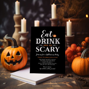 Invitation Mangez un verre et soyez effrayant Halloween Typog