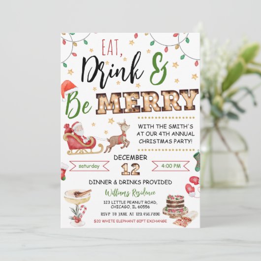 Invitation Mangez un verre et soyez joyeux (Debout devant)