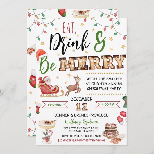 Invitation Mangez un verre et soyez joyeux (Devant / Derrière)