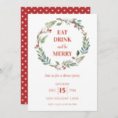 Invitation Mangez un verre et soyez joyeux dîner de Noël (Devant / Derrière)